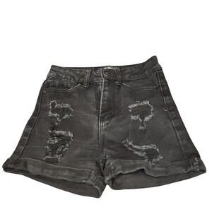 Blue Savvy Shorts‎ Denim Black 5 Pocket Distressed Sz 1/25 Women's High-waisted